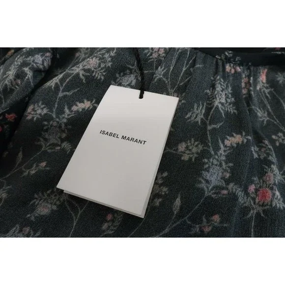 Isabel Marant Dress Taos Black Floral Print Stretch Silk Size 38 Open Back NEW - Picture 2 of 7